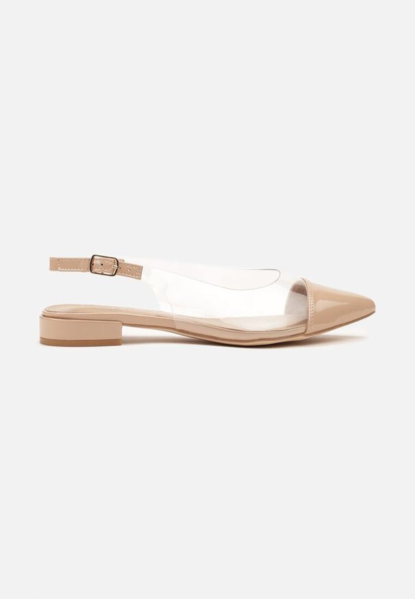 Renee - Beżowe Transparentne Sandały Slingback z Lakierowanym Noskiem Koselira. Okazja: na co dzień, na imprezę. Zapięcie: pasek. Kolor: beżowy. Materiał: lakier. Styl: elegancki, vintage, casual