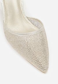 Renee - Złote Czółenka na Słupku z Cyrkoniami i Brokatem Myriani. Zapięcie: sprzączka. Kolor: złoty. Materiał: jeans. Obcas: na słupku. Styl: elegancki #8