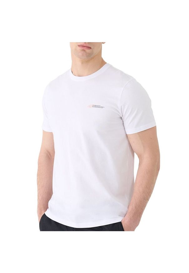 4f - Koszulka męska 4F WSS25TTSHM200310S - biała. Kolor: biały. Materiał: bawełna, dresówka, tkanina. Długość rękawa: krótki rękaw. Długość: krótkie