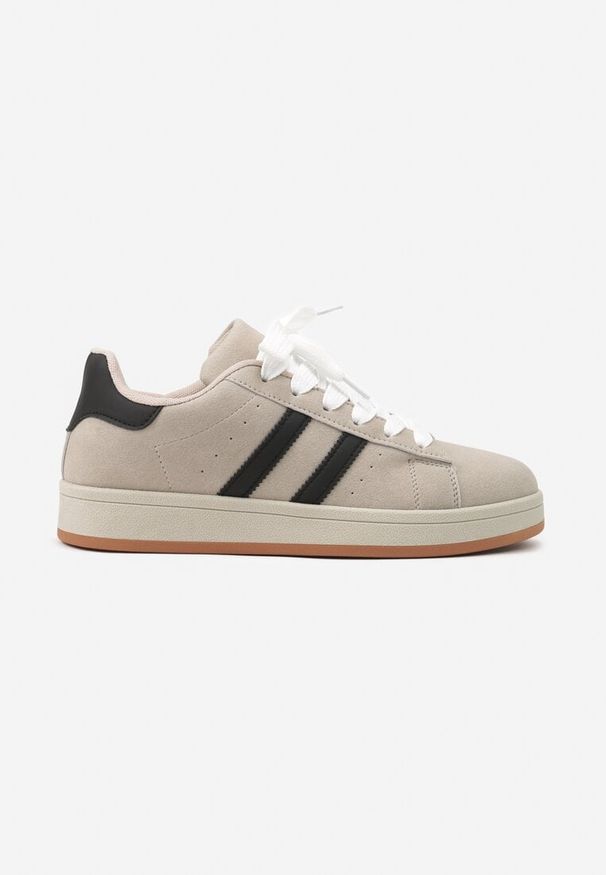Born2be - Beżowo-Czarne Buty Sportowe Sneakersy z Paskami z Boku Riliannea. Okazja: na co dzień, na spacer. Zapięcie: pasek. Kolor: beżowy. Sport: turystyka piesza