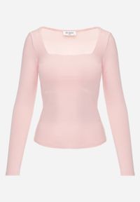 Renee - Jasnoróżowa Bluzka z Elastycznego Materiału o Kwadratowym Dekolcie z Wiskozą Nemosa. Typ kołnierza: dekolt kwadratowy. Kolor: różowy. Materiał: wiskoza, materiał. Długość rękawa: długi rękaw. Długość: długie #8