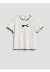 Reserved - Bawełniany t-shirt z falbanką - złamana biel. Materiał: bawełna #1