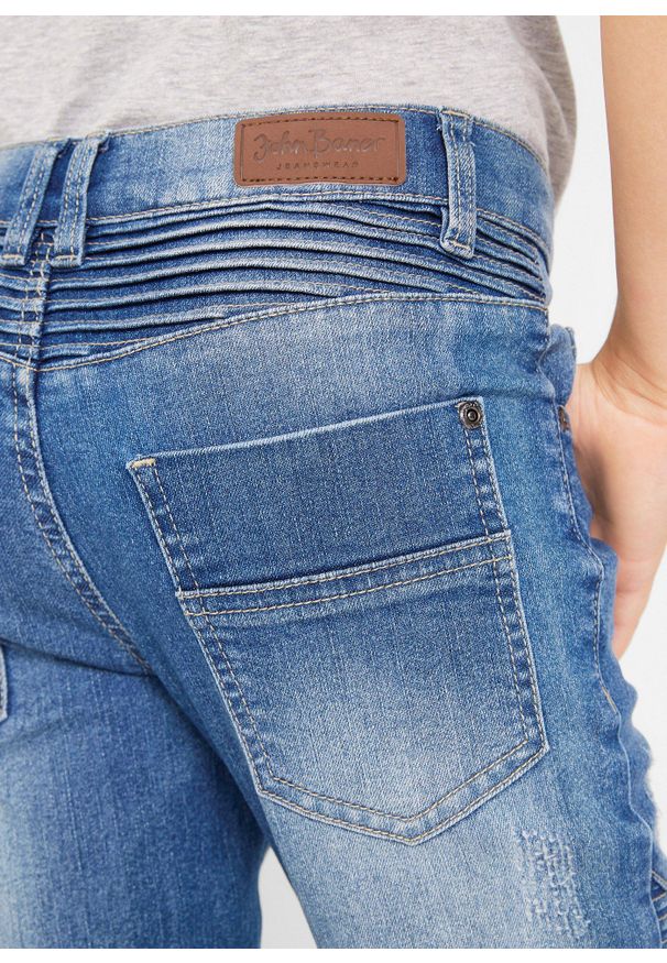 bonprix - Dżinsy o kroju skinny, ze stretchem, regulowanym paskiem, straight. Kolor: niebieski