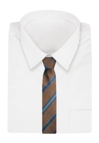 Męski Krawat Angelo di Monti - Brązowy w Paski. Kolor: brązowy, wielokolorowy, beżowy. Materiał: tkanina. Wzór: paski. Styl: elegancki, wizytowy #2