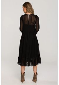 Stylove - Sukienka wieczorowa szyfonowa rozkloszowana z falbaną czarna. Okazja: na randkę. Kolor: czarny. Materiał: szyfon. Styl: wizytowy. Długość: maxi #4