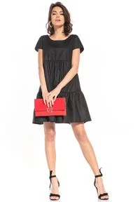 Tessita - Bawełniana Mini Sukienka z Owalnym Dekoltem - Czarna. Kolor: czarny. Materiał: bawełna. Długość: mini