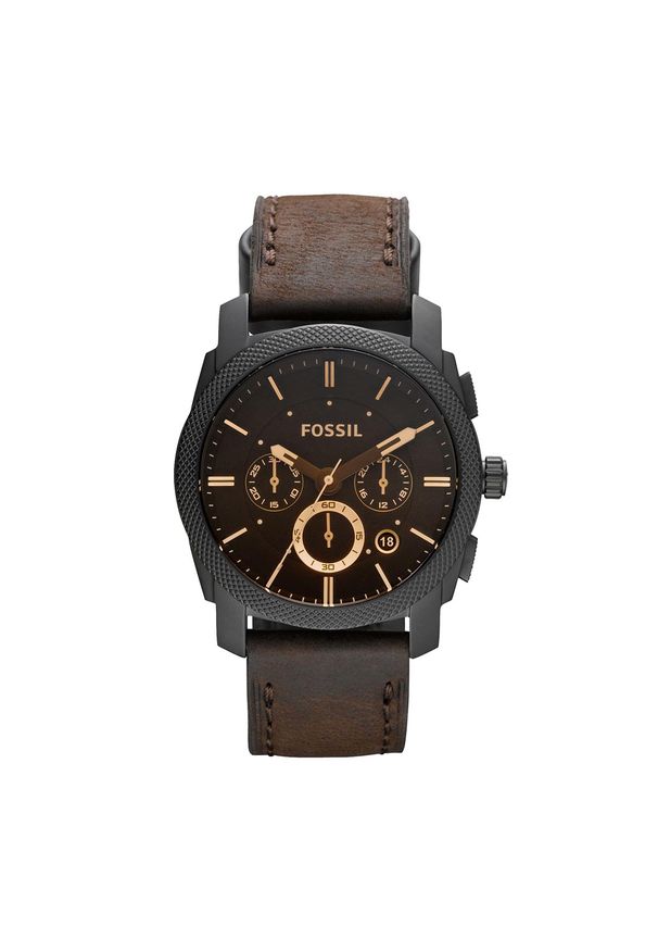 Zegarek Fossil - Machine FS4656 Dark Brown/Black. Kolor: brązowy. Materiał: materiał. Styl: vintage, biznesowy