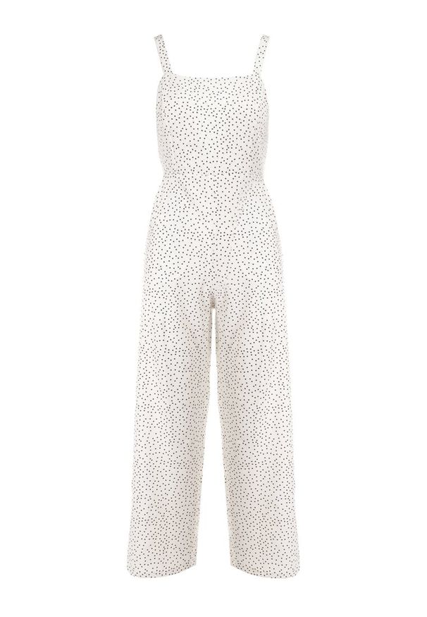Born2be - Biały Kombinezon Aereira. Okazja: na imprezę, na co dzień. Kolor: biały. Długość rękawa: na ramiączkach. Długość: długie. Wzór: aplikacja, kropki. Sezon: lato. Styl: casual