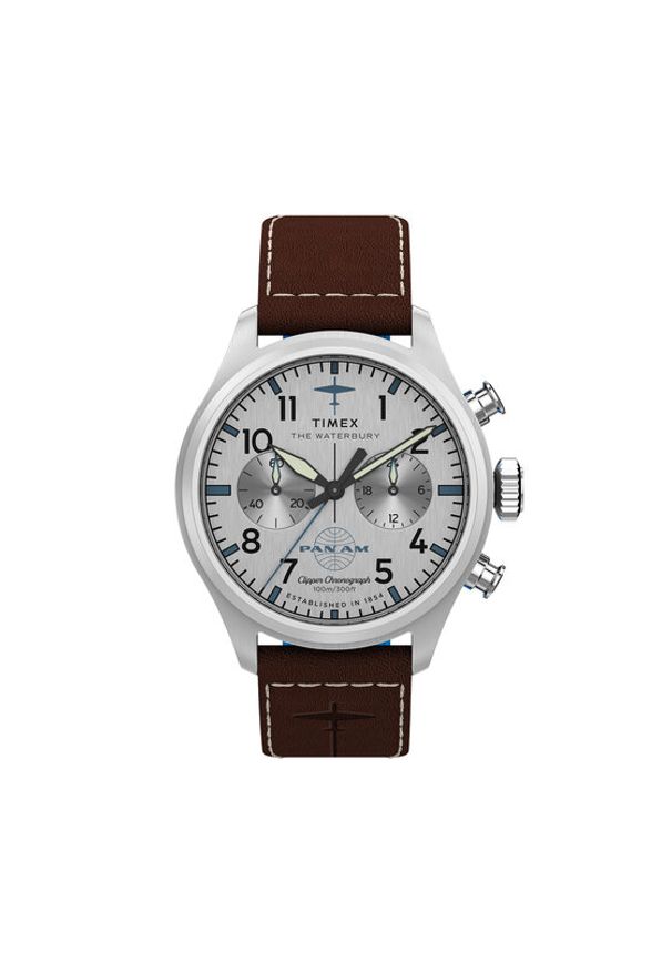 Timex Zegarek Timex x Pan Am® Waterbury Ace Chronograph TW2Y38700 Brązowy. Kolor: brązowy