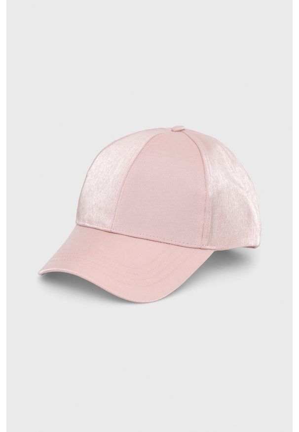 Pieces czapka kolor różowy gładka. Kolor: różowy. Wzór: gładki