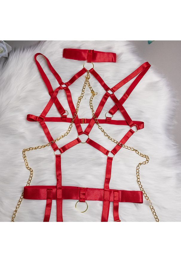 Intica - Komplet bielizny z łańcuszkami regulowanymi na wyjątkowe okazje Sookja. Kolor: czerwony. Materiał: materiał