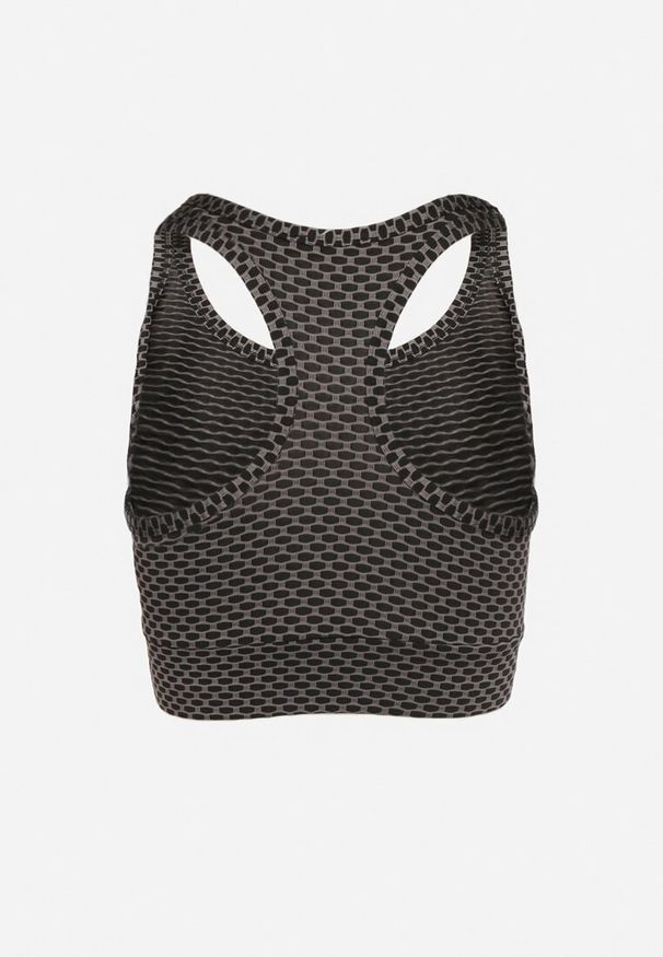 Born2be - Ciemnoszary Biustonosz Top Sportowy z Elastycznego Materiału Revettia. Kolor: szary. Materiał: materiał