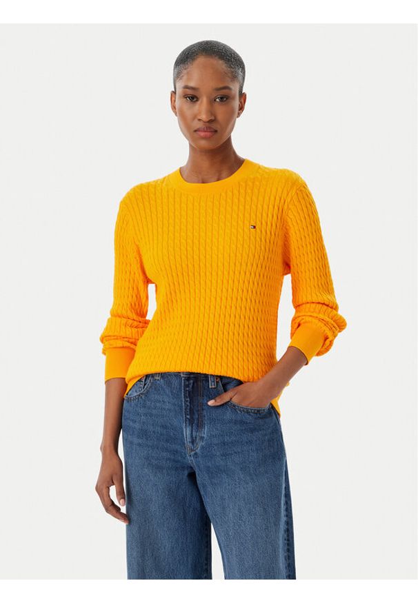 TOMMY HILFIGER - Tommy Hilfiger Sweter Fine WW0WW44993 Pomarańczowy Regular Fit. Kolor: pomarańczowy. Materiał: bawełna