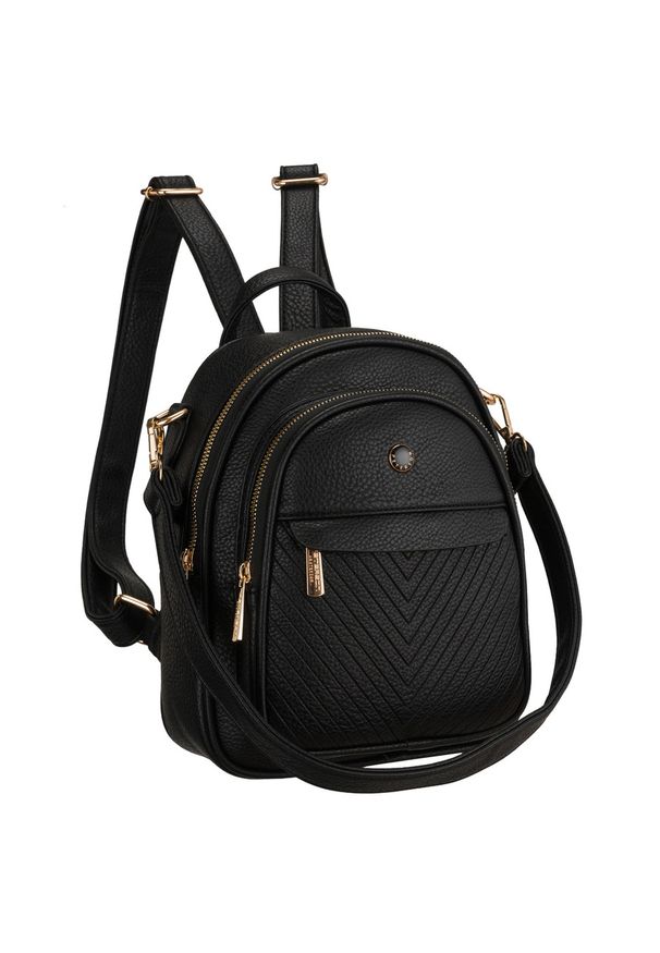 Czarny plecak damski mały ze skóry ekologicznej elegancki uchwyt na ramię torebka 2w1 Peterson PTN MBP-17-F19. Kolor: czarny. Materiał: skóra ekologiczna. Styl: elegancki