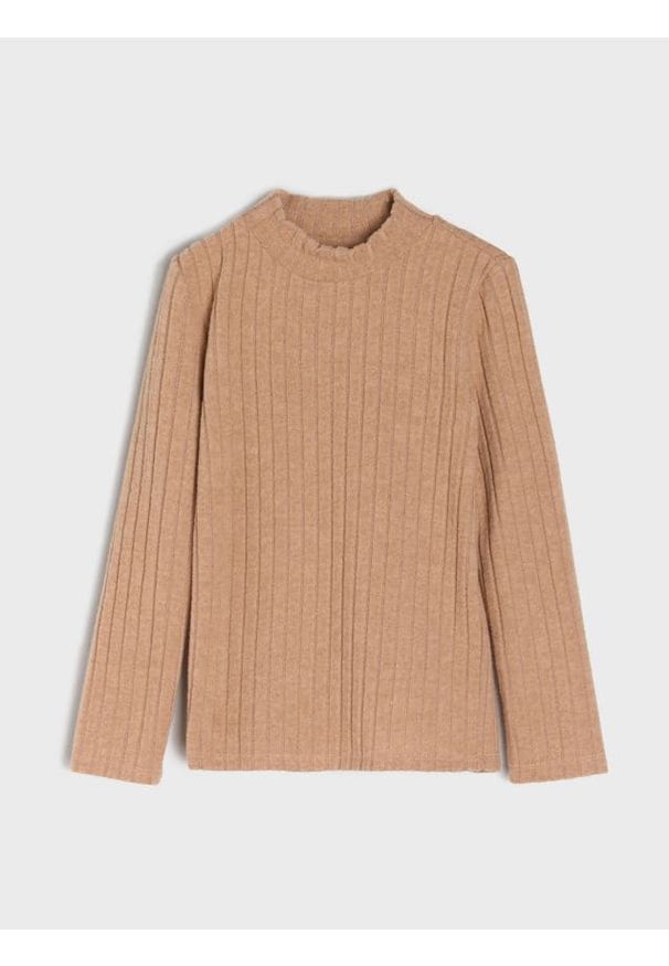 Sinsay - Prążkowany sweter - brązowy. Kolor: brązowy. Materiał: prążkowany