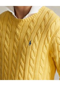Ralph Lauren - RALPH LAUREN - Żółty sweter z bawełny z logo. Typ kołnierza: polo. Kolor: żółty. Materiał: bawełna. Długość rękawa: długi rękaw. Długość: długie. Wzór: haft, ze splotem