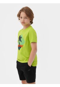 4f - T-shirt z nadrukiem chłopięcy. Kolor: zielony. Materiał: bawełna. Wzór: nadruk #1