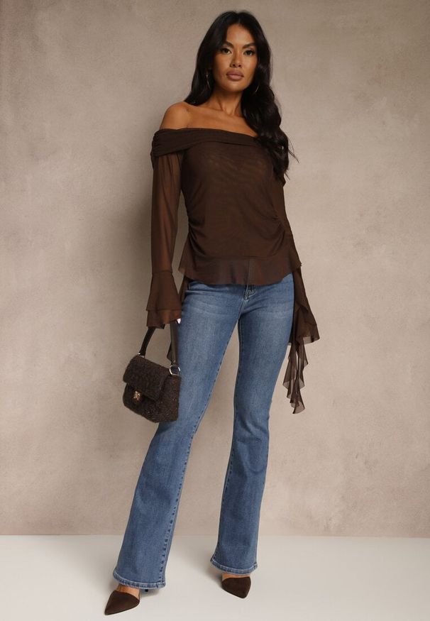 Renee - Niebieskie Elastyczne Jeansy z Nogawkami Typu Flare Zenala. Okazja: na co dzień. Stan: podwyższony. Kolor: niebieski. Styl: casual, klasyczny, retro, elegancki