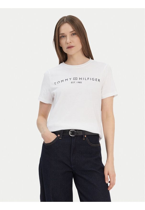 TOMMY HILFIGER - Tommy Hilfiger T-Shirt Logo WW0WW40276 Biały Regular Fit. Kolor: biały. Materiał: bawełna
