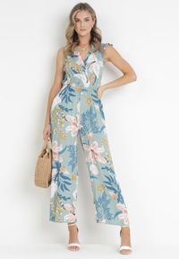 Born2be - Miętowy Kombinezon Fobly. Kolor: miętowy. Długość rękawa: bez rękawów. Długość: długie. Wzór: kolorowy, kwiaty. Styl: elegancki #1
