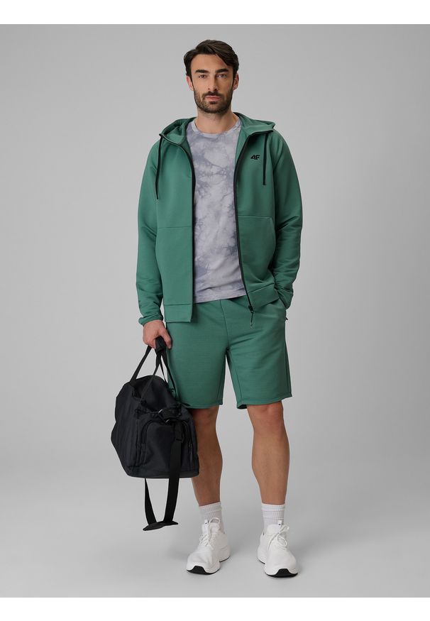4f - 4F Bluza treningowa regular z kapturem męska - turkusowa XXL. Typ kołnierza: kaptur. Kolor: turkusowy. Długość rękawa: raglanowy rękaw