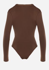 Born2be - Brązowe Body z Wiskozą i Kopertowym Dekoltem Candletree. Okazja: na co dzień. Kolor: brązowy. Materiał: wiskoza. Wzór: aplikacja. Styl: casual, elegancki #7