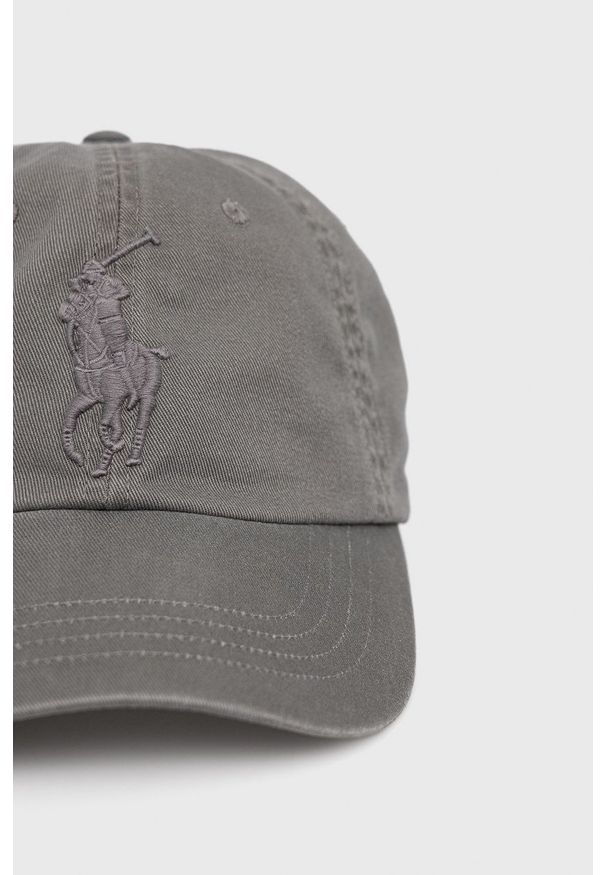 Polo Ralph Lauren czapka bawełniana kolor szary z aplikacją. Kolor: szary. Materiał: bawełna. Wzór: aplikacja