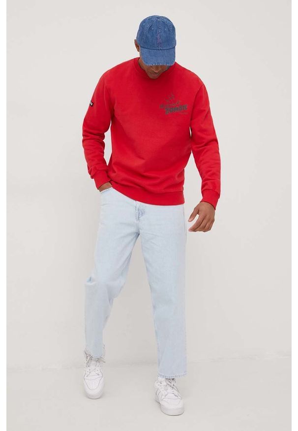 Superdry bluza bawełniana męska kolor czerwony z nadrukiem. Okazja: na co dzień. Kolor: czerwony. Materiał: bawełna. Wzór: nadruk. Styl: casual