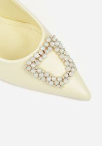 Born2be - Żółte Sandały na Szpilce z Cyrkoniową Klamrą Starstone. Okazja: na co dzień. Zapięcie: klamry. Kolor: żółty. Materiał: jeans. Obcas: na szpilce. Styl: klasyczny, casual, elegancki #9