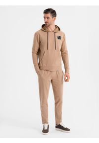 Ombre Clothing - Komplet dresowy męski bluza z kapturem + spodnie dresowe - brązowy V3 - Rozmiar: S. Okazja: na co dzień. Typ kołnierza: kaptur. Kolor: brązowy. Materiał: dresówka. Styl: casual #8