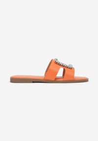 Renee - Pomarańczowe Klapki Homonis. Nosek buta: otwarty. Kolor: pomarańczowy. Wzór: jednolity, aplikacja. Obcas: na płaskiej podeszwie #2