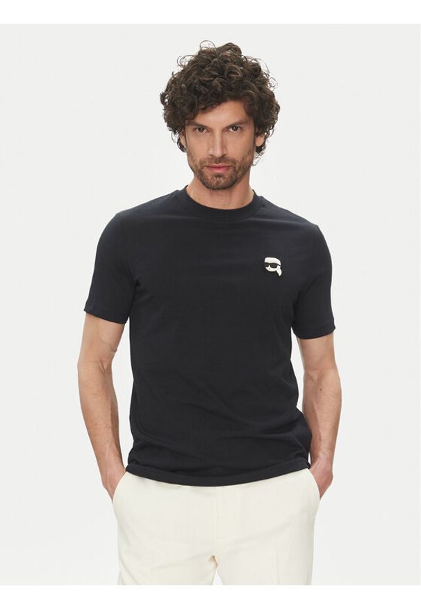 Karl Lagerfeld - KARL LAGERFELD T-Shirt 755710 552224 Granatowy Regular Fit. Typ kołnierza: dekolt w karo. Kolor: niebieski. Materiał: bawełna
