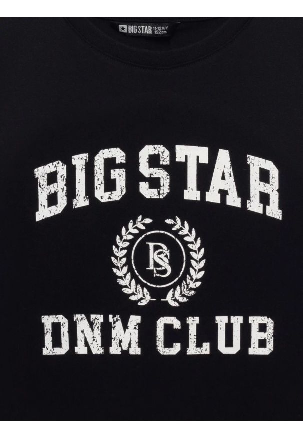 Big-Star - Koszulka dziewczęca z nadrukiem czarna Minka 906. Okazja: na co dzień, na uczelnię. Kolor: czarny. Materiał: dzianina, bawełna, jeans. Długość: krótkie. Wzór: nadruk. Styl: sportowy, casual, młodzieżowy