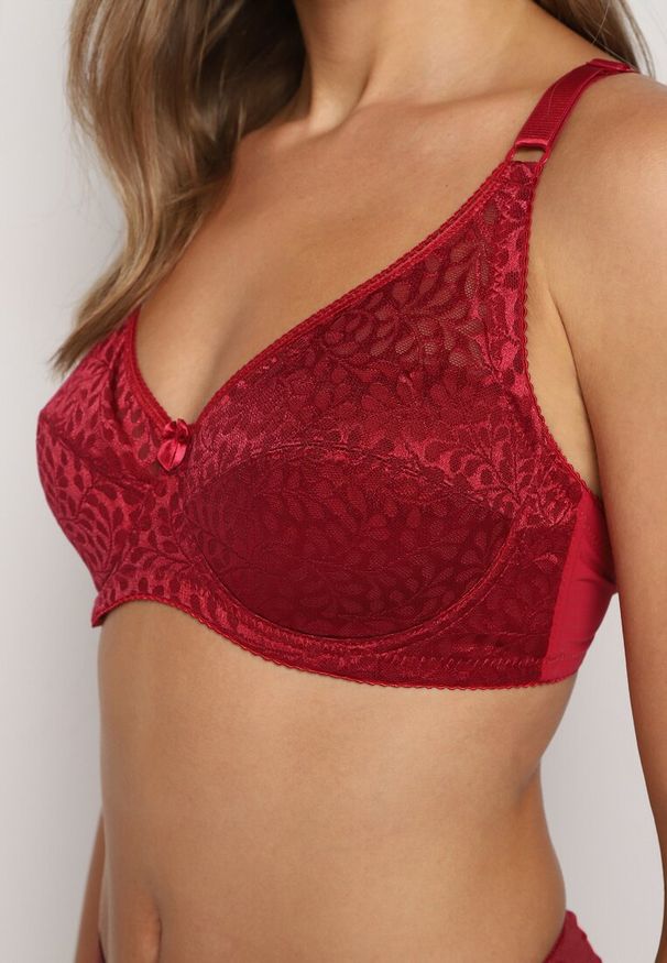Born2be - Bordowy Biustonosz z Regulowanymi Ramiączkami o Koronkowym Wykończeniu Kefefia. Kolor: czerwony. Materiał: koronka