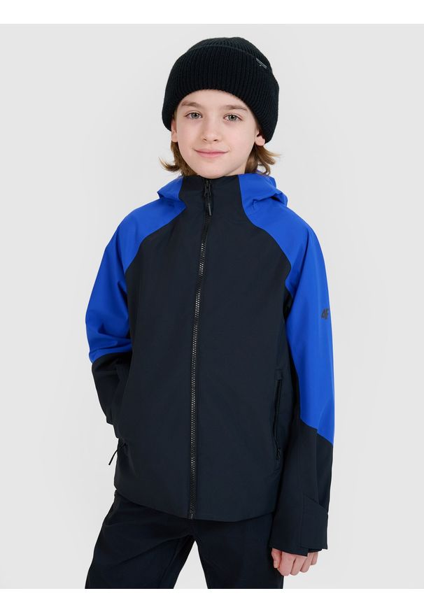 4f - 4F Kurtka trekkingowa membrana 5000 chłopięca - niebieska 152 (11-12 lat). Okazja: na co dzień. Kolor: niebieski. Materiał: materiał, puch, dzianina, hardshell, tkanina. Długość rękawa: raglanowy rękaw. Sezon: lato. Styl: klasyczny, casual