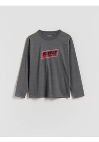 Reserved - Bawełniany longsleeve - ciemnoszary. Kolor: szary. Materiał: bawełna. Długość rękawa: długi rękaw