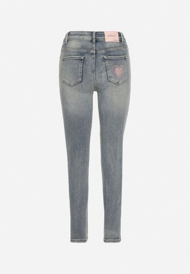 Born2be - Niebieskie Jeansy Skinny z Bawełną z Regularnym Stanem Tevalka. Okazja: na spacer, na co dzień. Kolor: niebieski. Styl: casual
