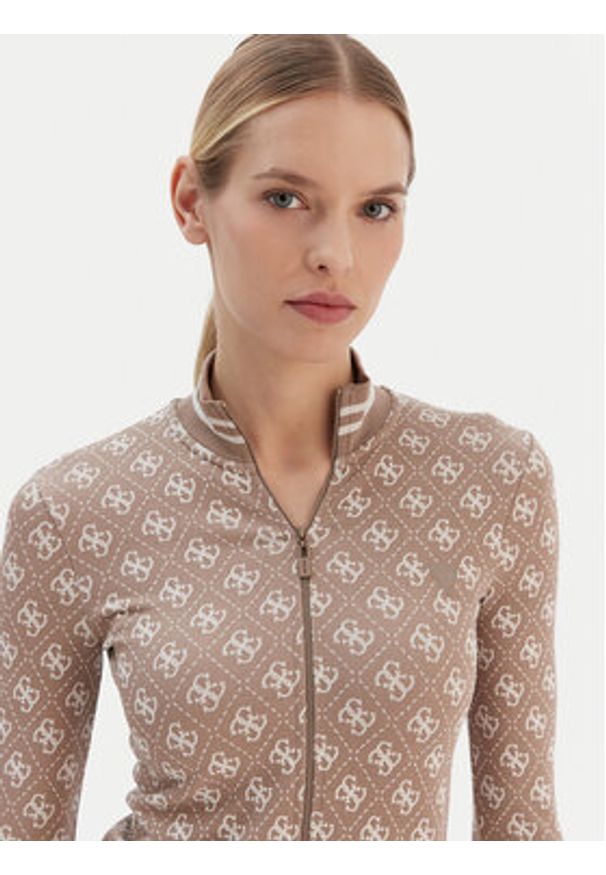 Guess Bluza V5BP08 K2000 Brązowy Slim Fit. Kolor: brązowy. Materiał: syntetyk