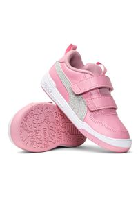 Sneakersy dziecięce różowe Puma Multiflex Glitz FS V INF 384886-02. Okazja: na co dzień. Zapięcie: rzepy. Kolor: różowy. Materiał: syntetyk, materiał. Szerokość cholewki: normalna
