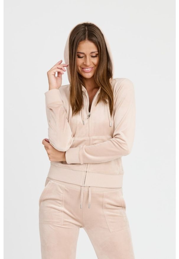Juicy Couture - JUICY COUTURE Beżowa damska bluza Robertson Hoodie, Rozmiar S. Kolor: beżowy