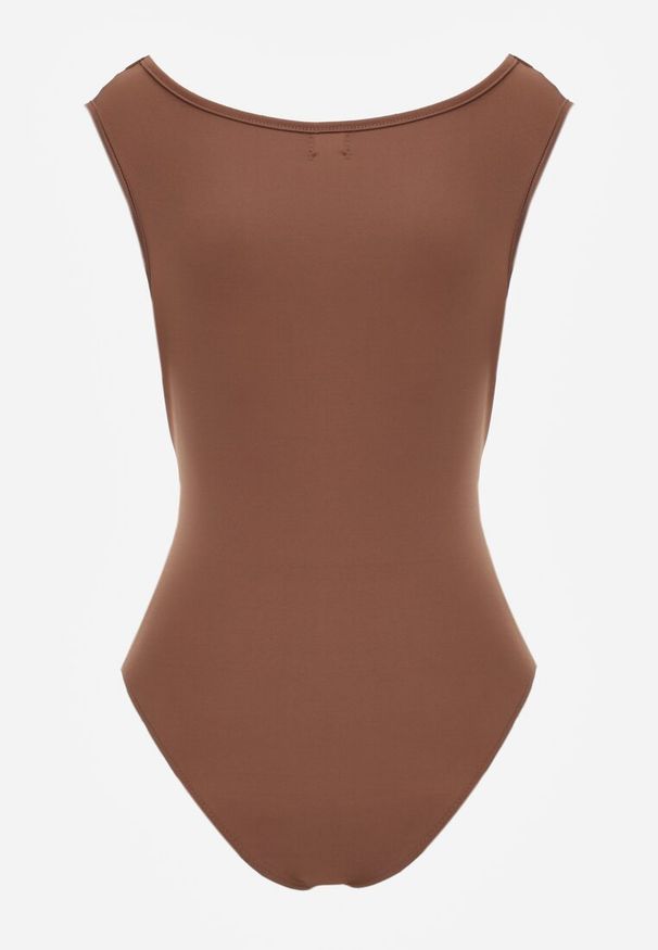 Renee - Brązowe Kopertowe Body Bez Rękawów Edalwen. Okazja: na imprezę. Kolor: brązowy. Materiał: skóra. Długość rękawa: bez rękawów. Styl: elegancki