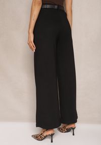 Renee - Czarne Garniturowe Spodnie High Waist z Gumką i Dodatkowym Paskiem w Talii Mattine. Stan: podwyższony. Kolor: czarny. Materiał: dzianina #4