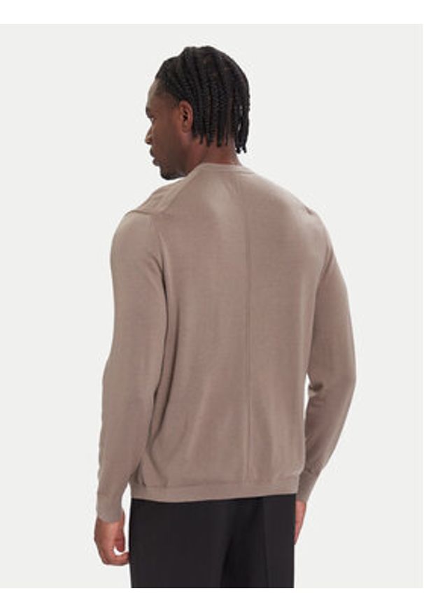 Calvin Klein Sweter LV04LB305G Beżowy Regular Fit. Kolor: beżowy. Materiał: wełna