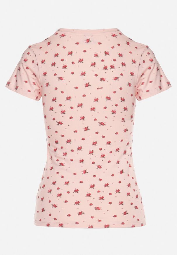 Born2be - Różowy Bawełniany T-shirt w Kwiatowy Wzór Savele. Okazja: na co dzień, na spotkanie biznesowe, do pracy, na spacer. Kolor: różowy. Materiał: bawełna. Wzór: kwiaty. Styl: biznesowy, klasyczny, casual