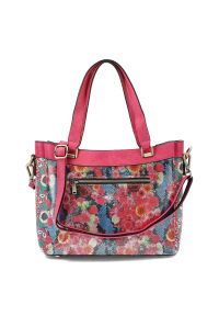 Torebka damska Laura Vita, z materiału syntetycznego z dekoracyjnym nadrukiem kwiatowym krótkie uchwyty do noszenia w dłoni regulowany pasek na ramię. Kolor: różowy. Wzór: kwiaty, nadruk. Styl: casual, elegancki. Rodzaj torebki: na ramię #3