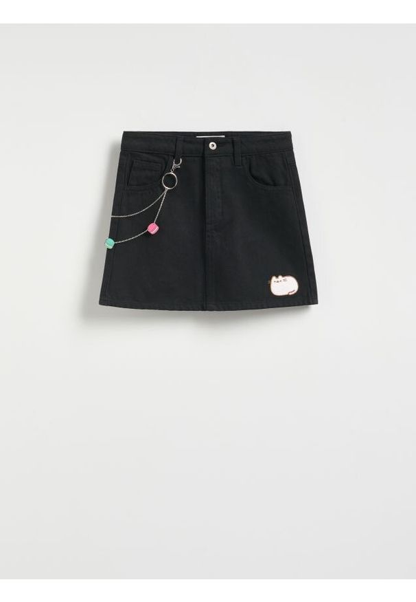 Reserved - Spódniczka z łańcuszkiem Pusheen - czarny. Kolor: czarny. Materiał: bawełna, jeans