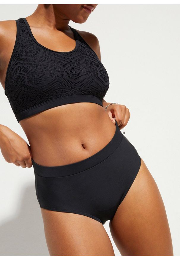 bonprix - Lekko modelujące sylwetkę figi bikini z wysokim stanem. Stan: podwyższony. Kolor: czarny. Materiał: materiał
