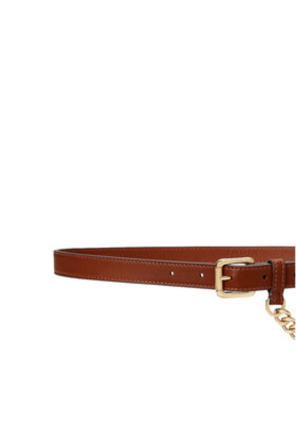 Lauren Ralph Lauren - LAUREN RALPH LAUREN Pasek Damski Logo-Chain Leather Skinny Belt 412968767001 Brązowy. Kolor: brązowy. Materiał: skóra