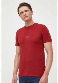Guess t-shirt bawełniany kolor bordowy z aplikacją. Kolor: czerwony. Materiał: bawełna. Wzór: aplikacja. Styl: klasyczny #5