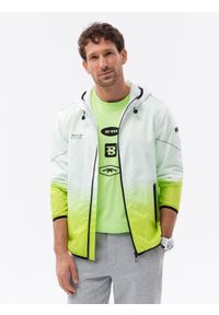Ombre Clothing - Kurtka męska w stylu sportowym z gradientem – biało-limonkowa V1 - Rozmiar: XXL. Kolor: biały. Materiał: poliester, materiał. Wzór: gradientowy. Styl: sportowy